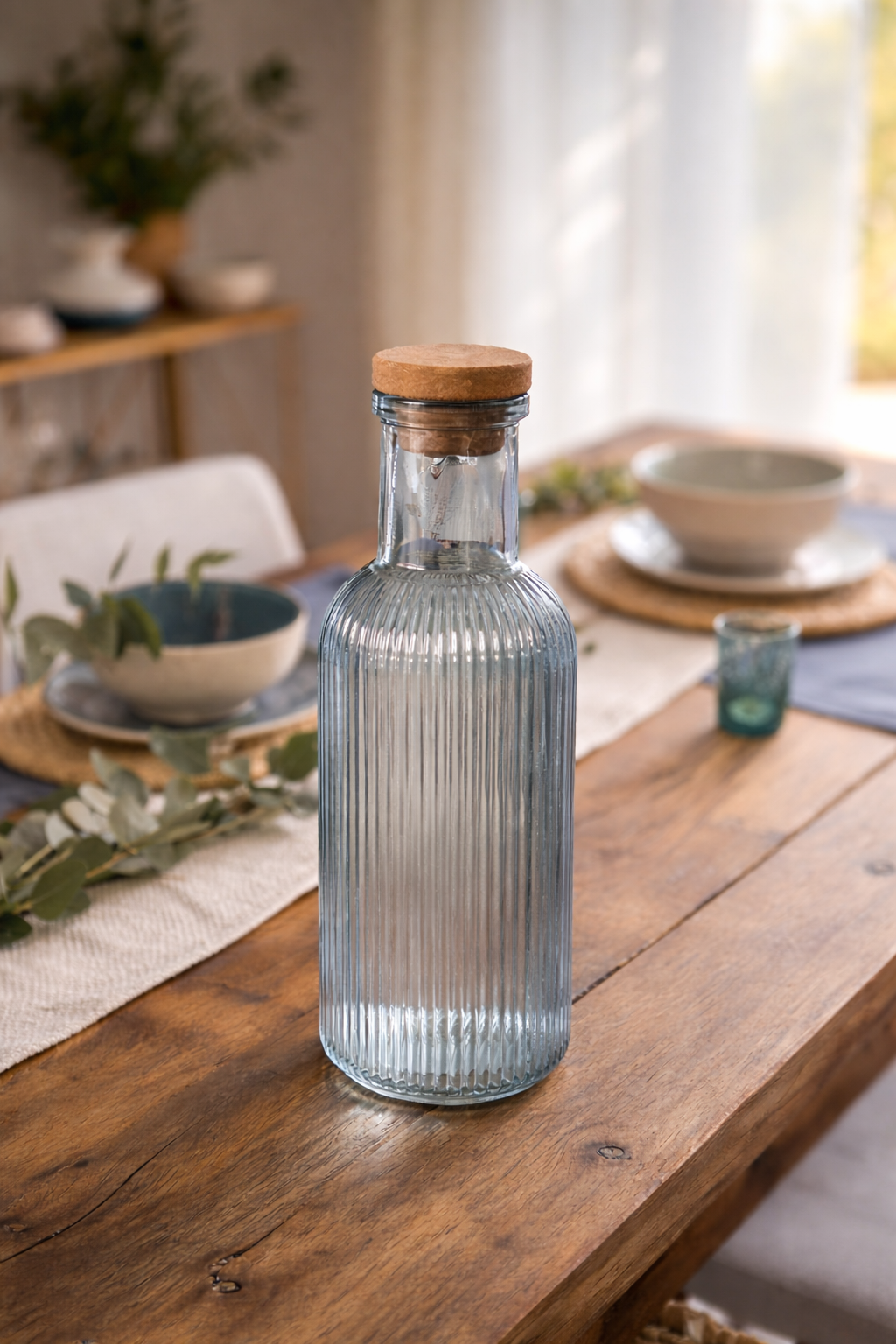 Ribbed Glass Bottle – Blue Edition