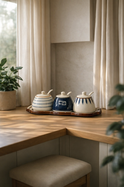 Ceramic Condiment Jar Set with Tray