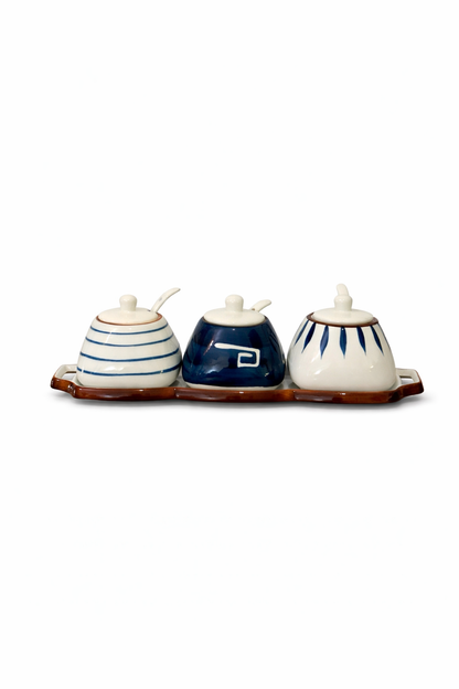 Ceramic Condiment Jar Set with Tray
