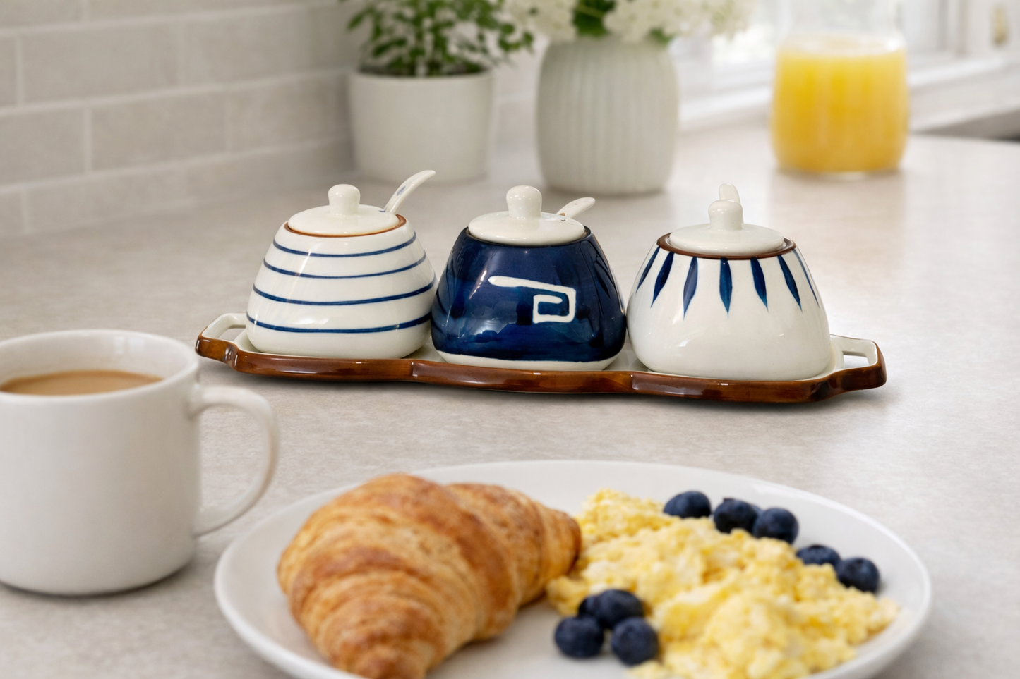 Ceramic Condiment Jar Set with Tray