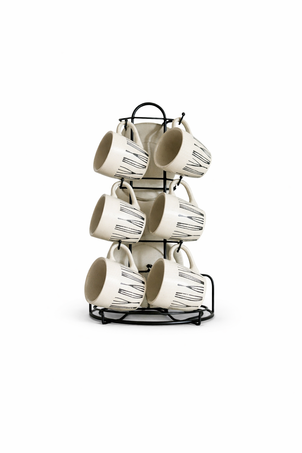 Ceramic Mug Set with Metal Stand (13 pcs)