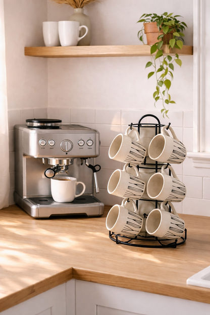 Ceramic Mug Set with Metal Stand (13 pcs)