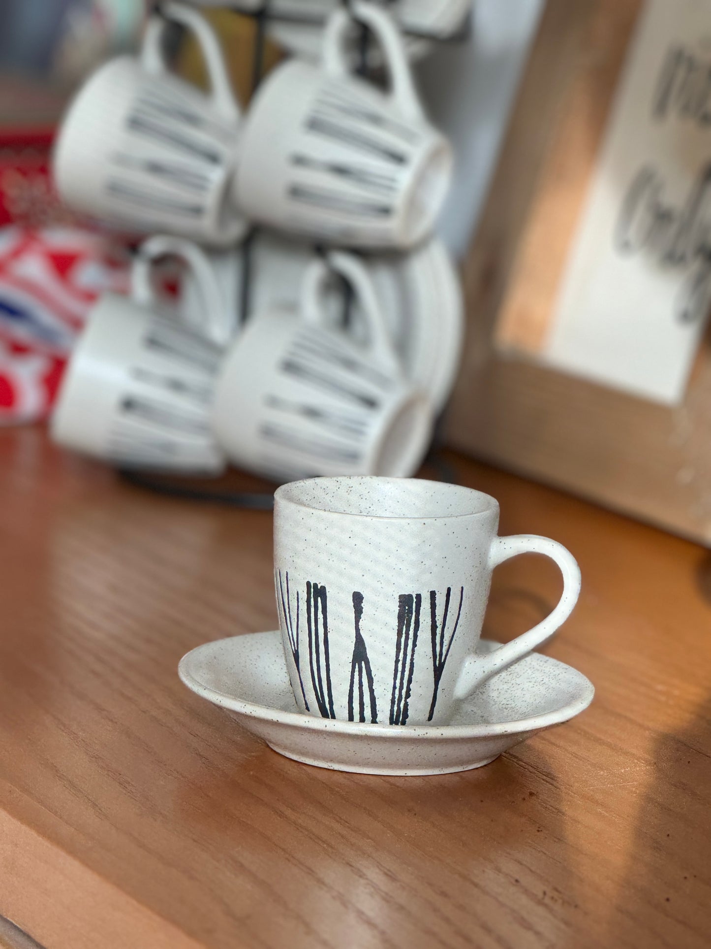 Ceramic Mug Set with Metal Stand (13 pcs)
