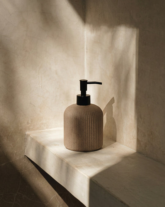 Ribbed Stone Soap Dispenser
 - Brown