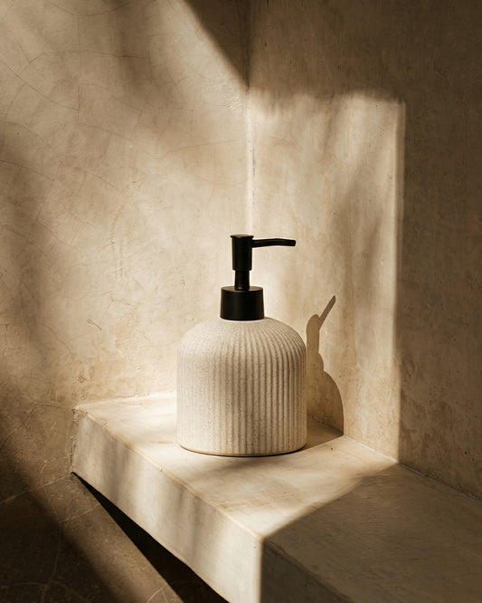 Ribbed Stone Soap Dispenser - Off White